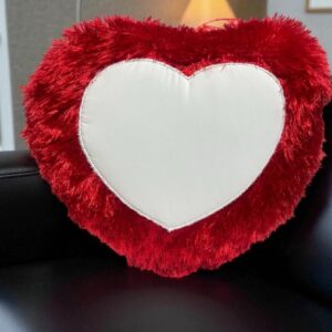Heart-Shaped Plush Fur Cushion with Customizable White Center – Perfect for Gifting & Decor