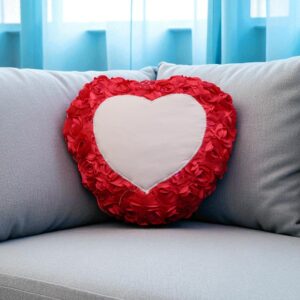 Personalized Heart Cushion with Pink Rose Petals – Sublimation Photo Print